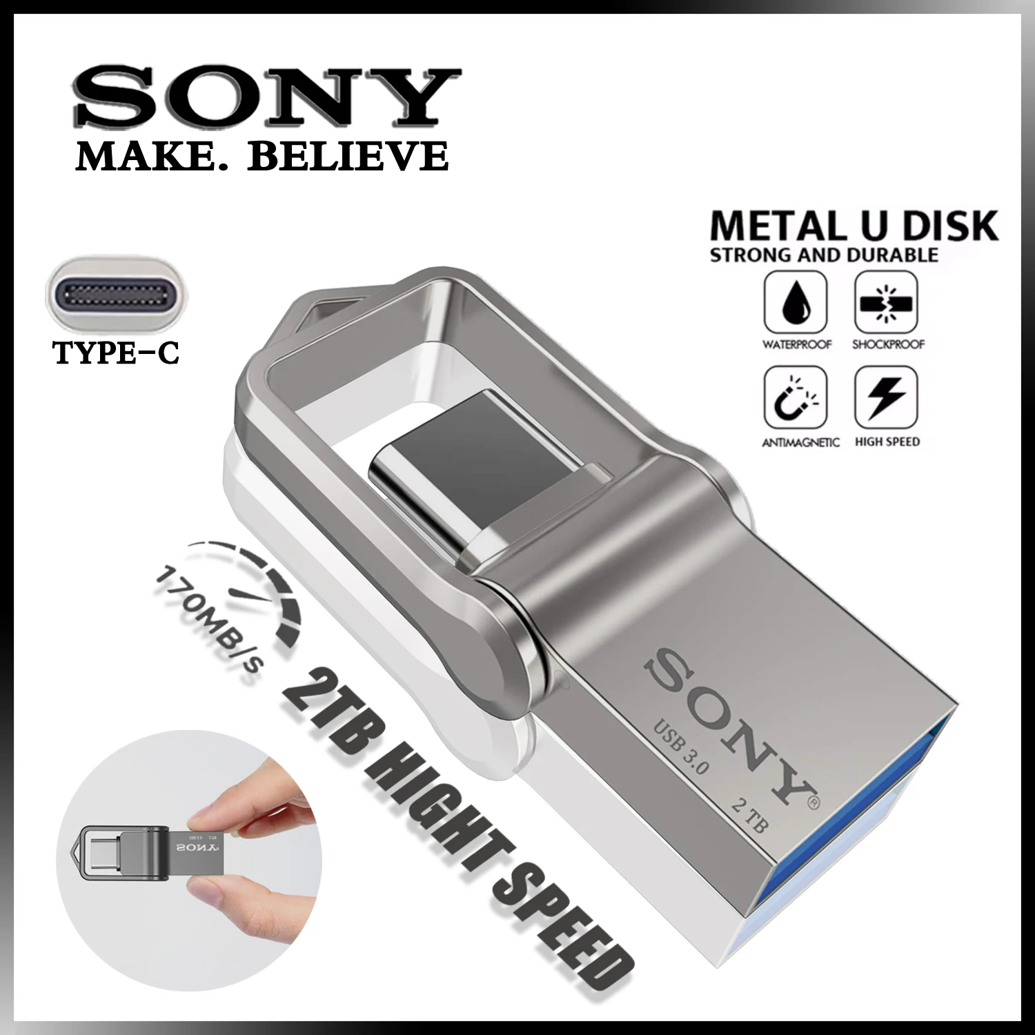 소니 미니 PenDrive 2TB USB 유형 C OTG 플래시 드라이브 고속 1TB 금속 Pendrive 512GB 256GB 휴대용 Memoria USB 스틱 전화