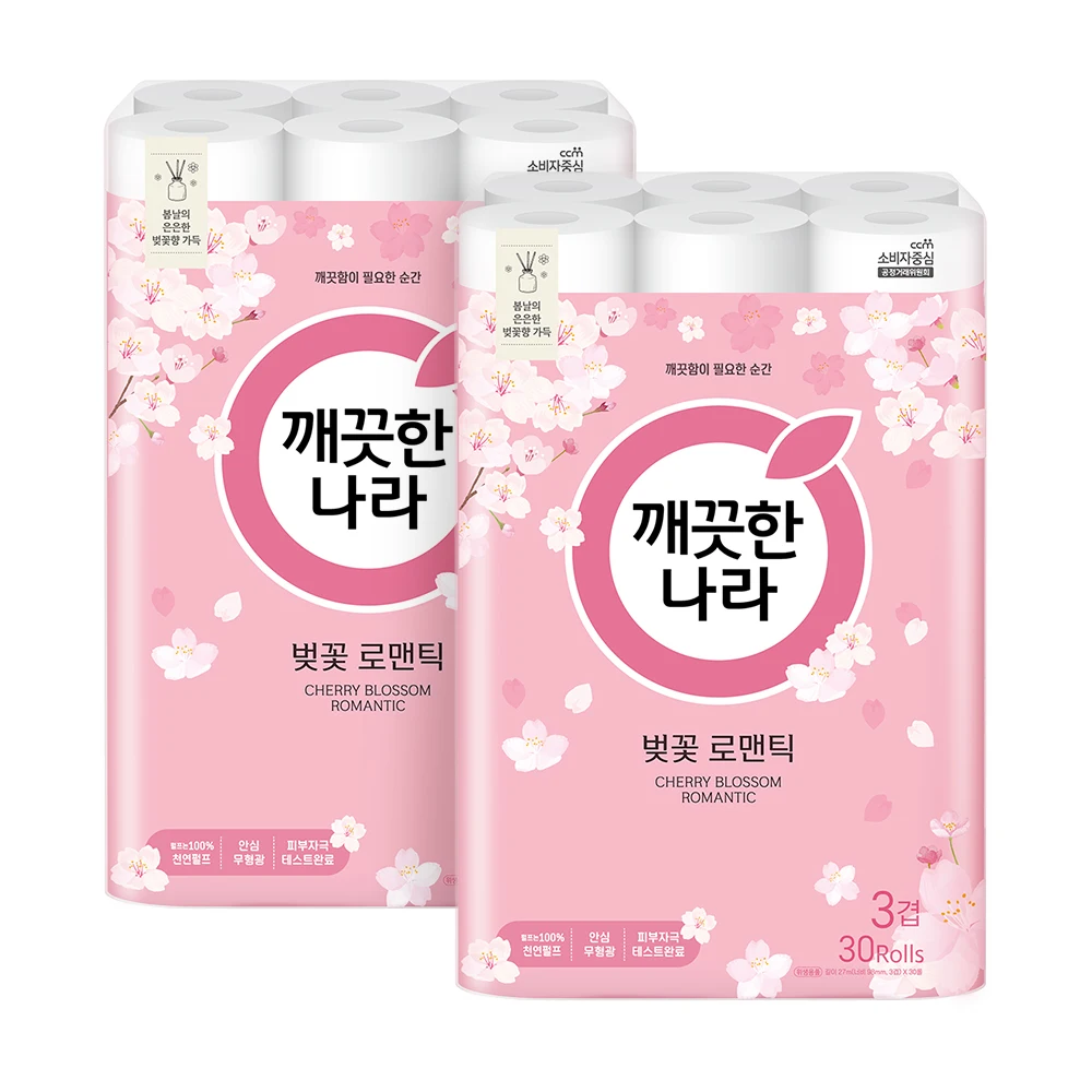깨끗한나라 허브가든 벚꽃 로맨틱 프리미엄 화장지 27m 30롤 2팩