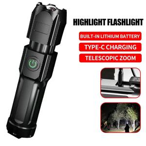 강력한 LED 손전등 100000 루멘 전술 손전등 충전식 USB 18650 방수 줌 낚시 사냥 LED 손전등