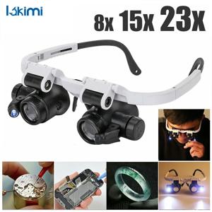 LED 돋보기 헤드밴드 보석상 수리 루페 안경, 2X - 8X, 15X, 23X 조정 가능한 헤드 장착 렌즈 LK-AA39
