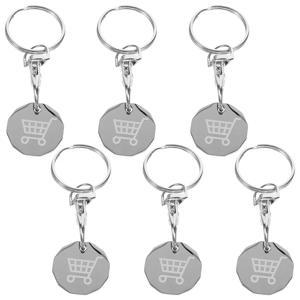 6 Pcs 스테인레스 스틸 키 토큰 12 가장자리 장바구니 트롤리 Fob 금속 토큰 키 체인 작은 슈퍼마켓 카트