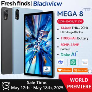 【세계 최초 공개】Blackview MEGA 8 태블릿 13인치 FHD+ 90Hz 디스플레이 11000mAh AI 안드로이드 15 50MP 카메라 4박스 스피커 4G 패드 PC