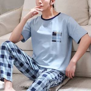 여름 니트 Pj 반팔 남성 잠옷 세트 남성 잠옷 세트 편지 잠옷 남성용 잠옷 정장 Homewear 크기 XXXL1264