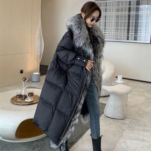 FURYOUME 여성용 롱 거위 다운 코트 Thicken Parka Warm Jacket 대형 리얼 폭스 모피 칼라 여성 오버 코트 겨울 패션