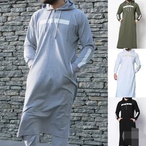 2024 새로운 남성 캐주얼 긴 소매 풀오버 후드 Drawstring 긴 스웨터 빈티지 패션 스트라이프 포켓 가운