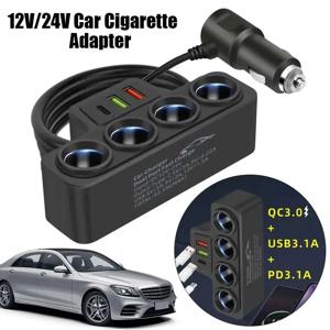 12V/24V 자동차 시가 라이터 어댑터 새로운 4 소켓 3.1A 충전기 충전기 USB 자동차 USB + QC3.0 + PD3.1A 액세서리 포트 USB 120W