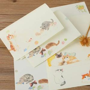 9 개/대 편지 패드가있는 Kawaii 봉투 귀여운 고양이 편지 쓰기 종이 결혼식 파티 초대장 카드 커버 한국어 편지지
