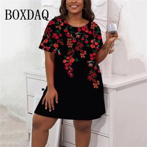 Sundress 캐주얼 반소매 루즈 드레스 대형 여성 꽃 프린트 짧은 a 라인 드레스 여름 플러스 사이즈 여성 의류 9XL