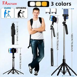 스마트 폰 카메라 용 FANGTUOSI 1800mm 삼각대, 블루투스 셔터가있는 삼각대 스탠드, 무선 셀카 스틱 브래킷 전화 홀더