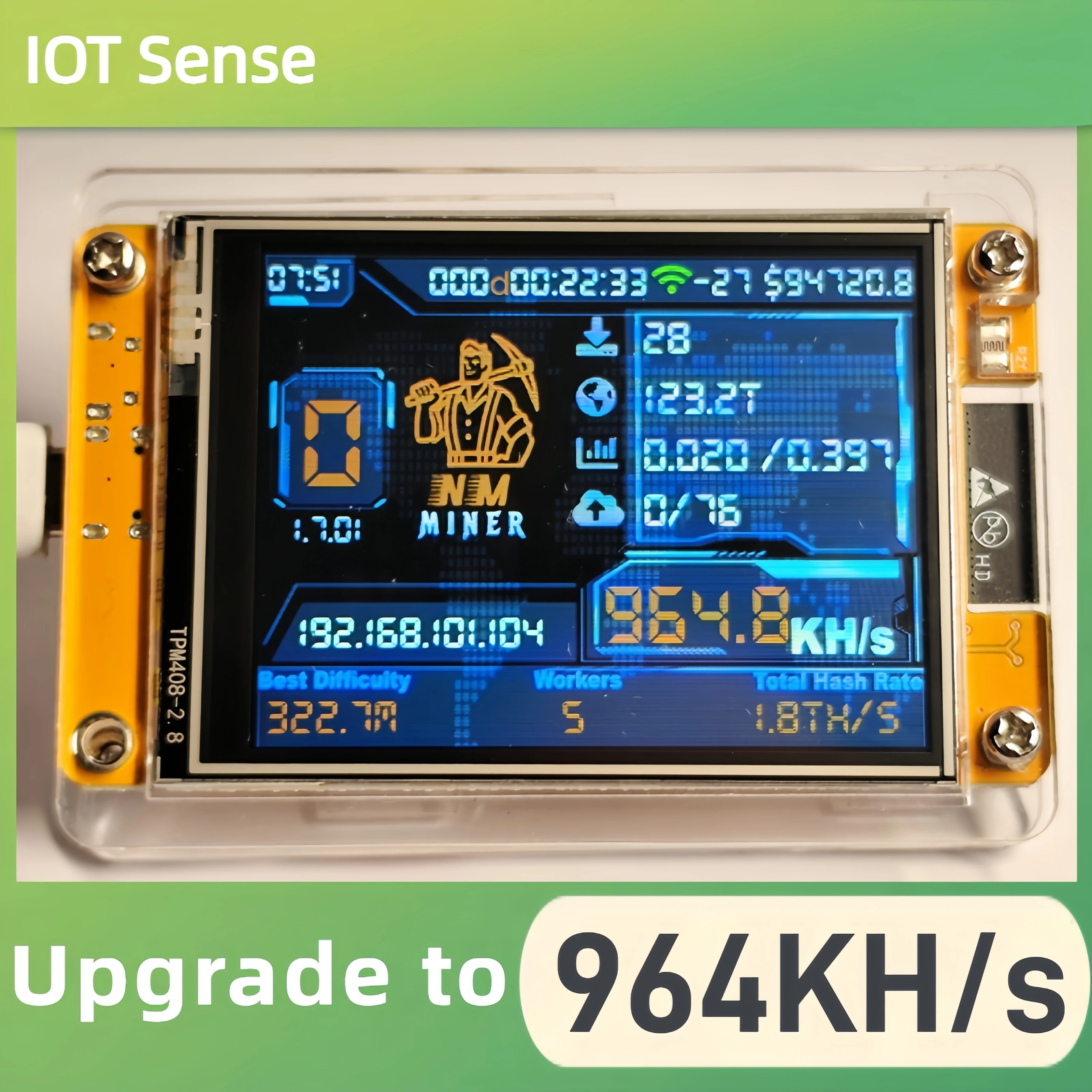 NMMiner 솔로 복권 NerdMiner V2 해시레이트 964KH/s 비트코인 ​​럭키 마이너 ESP32 2.8인치 스마트 디스플레이 암호화 ESP32-2432S028R DROOM