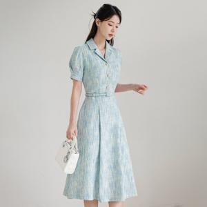 (~XXL까지) 하브르 퍼프 슬리브 벨트 트위드 원피스 여름 하객룩 오피스룩 데이트 모임 미시 빅사이즈