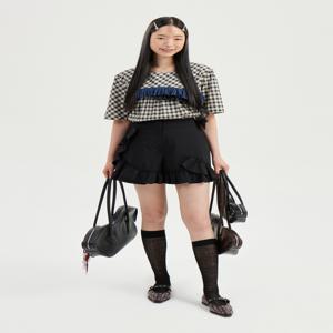 데님프릴체크 반팔블라우스 LFSAA24140