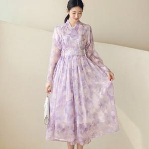 [시크라인] 늘품 오간자 플로랄 철릭 원피스
