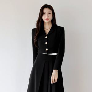 [시크라인] 바이엘 싱글버튼 크롭 셋업 자켓