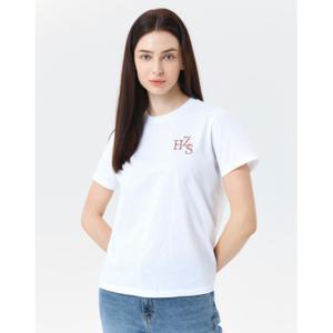 헤지스 여성 24SS 가격인하면100%화이트 자수 포인트 베이직 반팔 티셔츠 HSTS4B302WT
