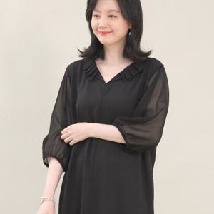 애비뉴투지 엄마옷 서플리스 플리츠 카라 쉬폰 원피스 K05434