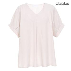 [ab.plus] 브이넥 핀턱 소매 반팔 블라우스 (LSY2MBC6A)