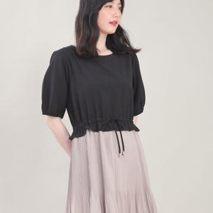 애비뉴투지 엄마옷 블랙 베이지 여름 반팔 플리츠 원피스 K08404