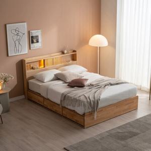 [리뷰 방수커버 증정]파로마 이즈 우디 LED 원목 수납침대+본넬매트 SS IHD012