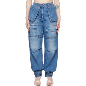 25 SS 엠에스지엠 여성 인디고 블루 오버사이즈 데님 카고 팬츠 241443F069005