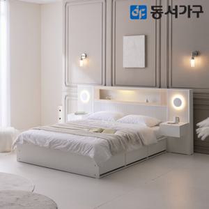 동서가구 미휴컴포트 편백 LED 수납 호텔 침대 K+협탁2EA+독립 매트리스 DF645318