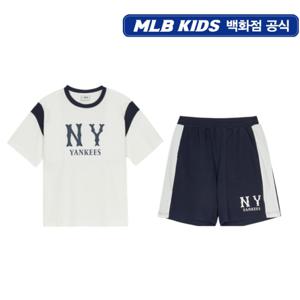 MLB키즈  바시티 배색 레터 반팔세트CL (7ATSV0253IVSSET)