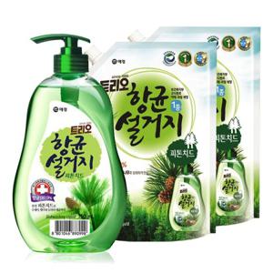 트리오 천연 피톤치드 주방세제 용기 750ml+리필 1.2L x2개