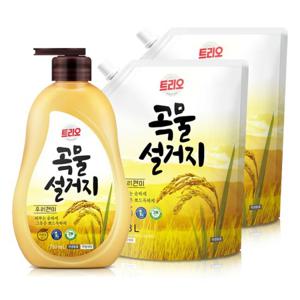 트리오 곡물설거지 현미 주방세제 용기 750ml+리필 1.2L 2개