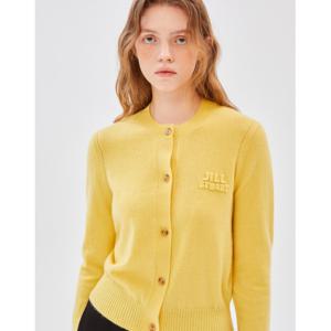 질스튜어트 뉴욕 여성 24FW 캐시미어 100% 옐로우 레터링 로고 자수 라운드넥 긴팔 가디건 JSSW4D812Y2