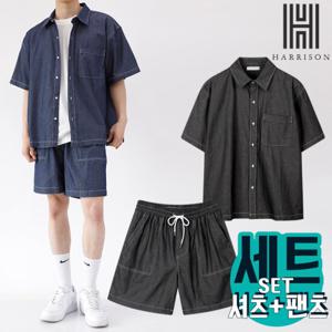 [해리슨][해리슨] 인디고 데님 반팔셔츠+반바지 셋업 CTKF1070