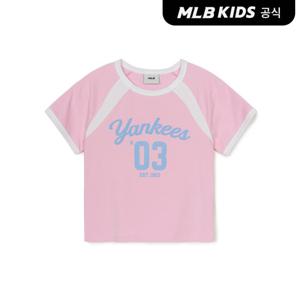 [택가 49,000원][MLB키즈 공식] 25SS 바시티 여아 크롭 티셔츠 NY (Mg.Pink) 7FTSV0553-50PKM