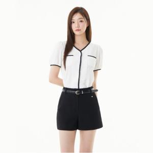 플라스틱아일랜드  (PR2WB402) 배색포인트 브이넥 블라우스