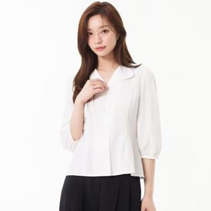 플라스틱아일랜드  (PR2WB433) 오픈카라 볼륨소매 블라우스