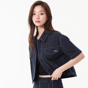 플라스틱아일랜드  (PR2WB481) 배색 스티치 셔츠형 블라우스
