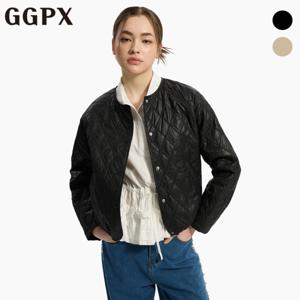 [GGPX] 비건 레더 다이아 퀼팅 노카라 자켓 (GP2JK040F)