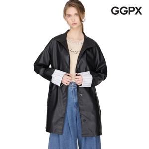 [GGPX] 스트라이프 롤업 페이크 레더 오버 자켓 (GP3JK024F)