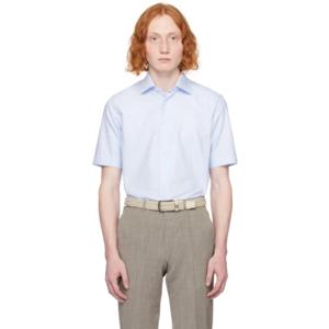 25 SS ZEGNA 남성 블루 스프레드 칼라 셔츠 241142M192038