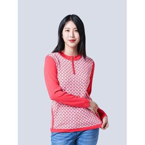 [크로커다일레이디]코랄핑크 기하학 패턴 반집업 니트 CLBSSW201
