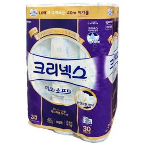 크리넥스 데코 앤 소프트 3겹 화장지 40m (30롤) x 3개