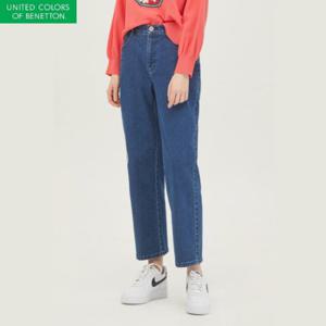 [베네통]뒷밴딩 프린트 일자 데님 팬츠_BADPA7411