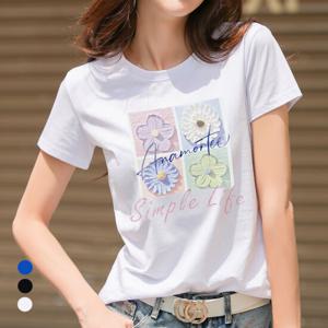 [카라]KARRA 크림플라워티셔츠_A5M0154