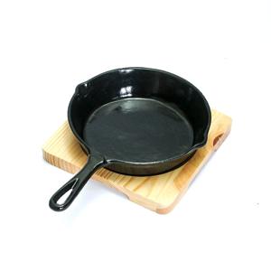 무쇠 주물팬 원형 한손 대+원목받침+실리콘 전용 손잡이 세트
