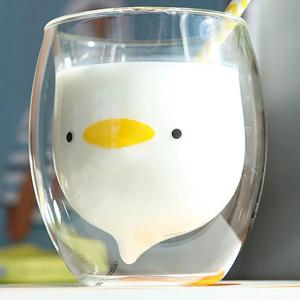 귀여운 동물 캐릭터 이중 내열유리컵  곰돌이, 고양이,오리,토끼 택일