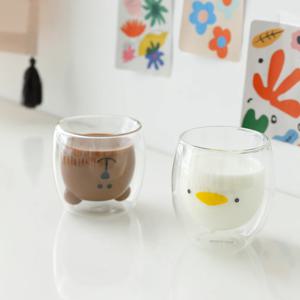 귀여운 동물컵 내열 이중 유리컵 곰돌이 bear 260ml