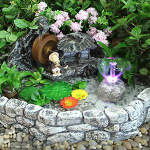 실내분수 가습분수대 초가집 물레방아와 돌수반 (중)