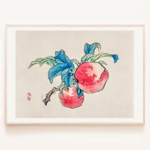 수묵담채 복숭아 먹음직스러운 과일 동양화 그림 액자