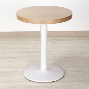 화이트 철제 일자형 다리 원형 600 무늬목 상판 2인용 사무실 조립식 상담실 테이블