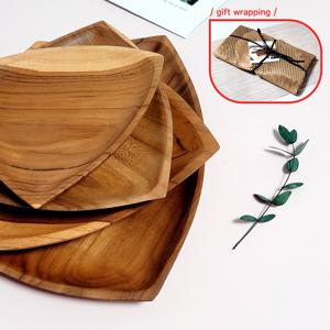 티크 우드 삼각 플레이팅 접시 4size