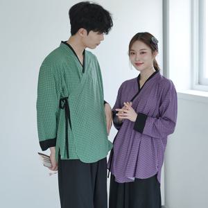 커플세트 남+여 인견 레이온잠옷 파자마 하운드체크 8부소매 홈웨어 상하세트