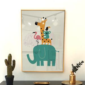 아이 방 일러스트 코끼리 등에 탄 동물 친구들 그림 액자 아이 방 인테리어 소품
